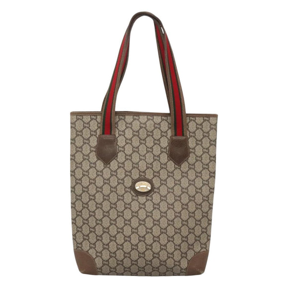 GUCCI GG Plus Supreme Web Sherry Line Tote Bag PVC Beige Red Auth bs26416