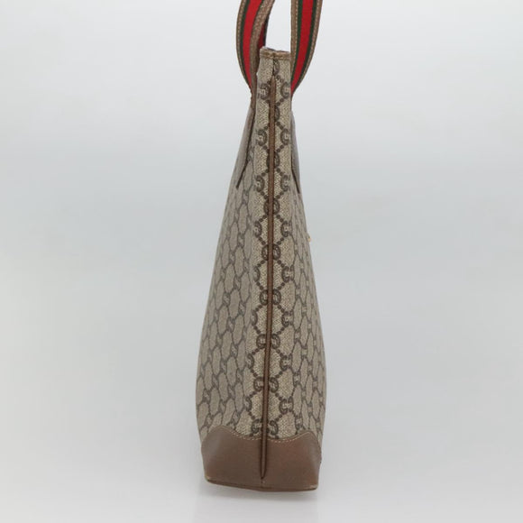 GUCCI GG Plus Supreme Web Sherry Line Tote Bag PVC Beige Red Auth bs26416