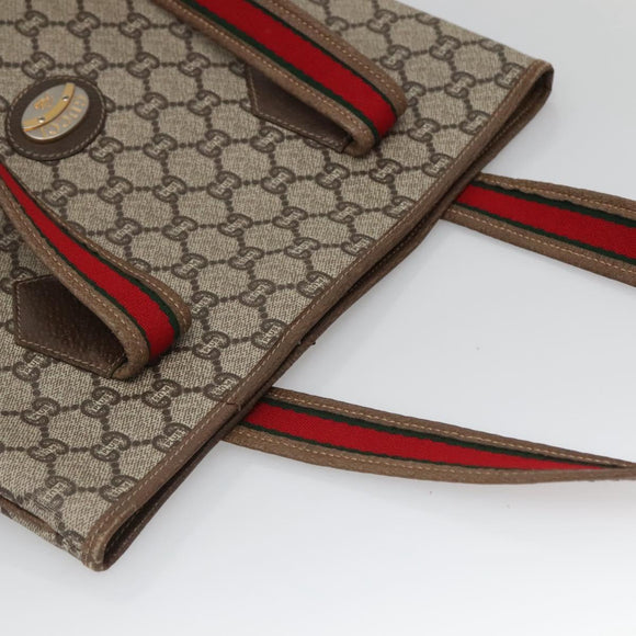 GUCCI GG Plus Supreme Web Sherry Line Tote Bag PVC Beige Red Auth bs26416