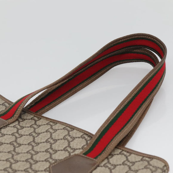 GUCCI GG Plus Supreme Web Sherry Line Tote Bag PVC Beige Red Auth bs26416