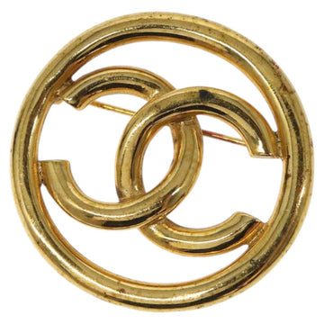 CHANEL Brooch metal Gold Tone CC Auth bs26418