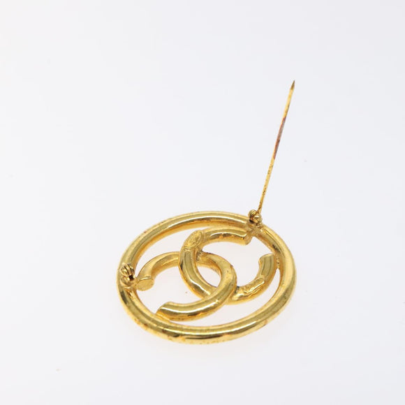 CHANEL Brooch metal Gold Tone CC Auth bs26418