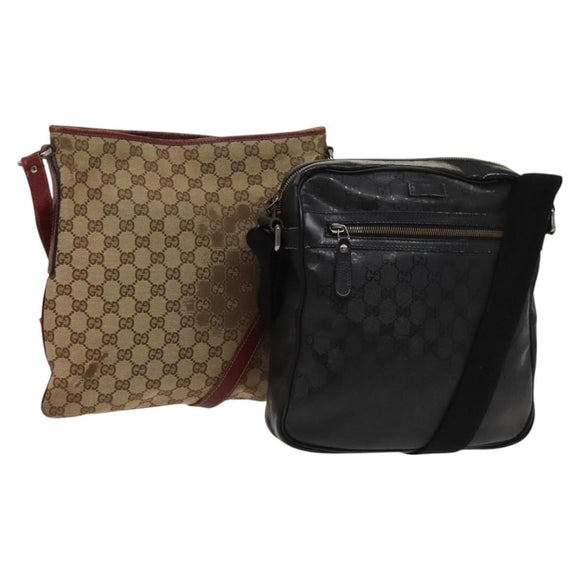 GUCCI GG Canvas GG Supreme Shoulder Bag PVC Canvas 2 Set Beige Black Auth bs26435