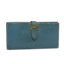 HERMES Bean Long Wallet Leather Blue Auth bs26436-1