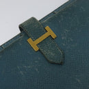 HERMES Bean Long Wallet Leather Blue Auth bs26436-12