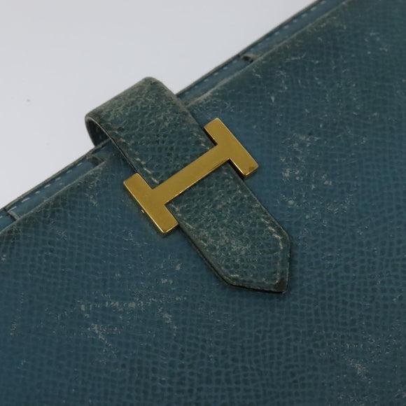HERMES Bean Long Wallet Leather Blue Auth bs26436