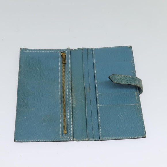 HERMES Bean Long Wallet Leather Blue Auth bs26436