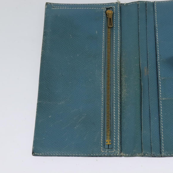 HERMES Bean Long Wallet Leather Blue Auth bs26436