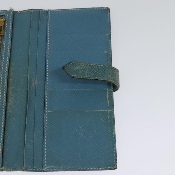 HERMES Bean Long Wallet Leather Blue Auth bs26436