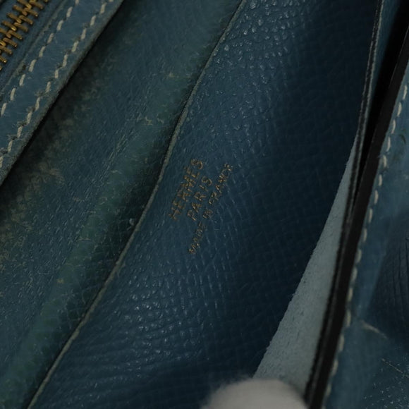 HERMES Bean Long Wallet Leather Blue Auth bs26436