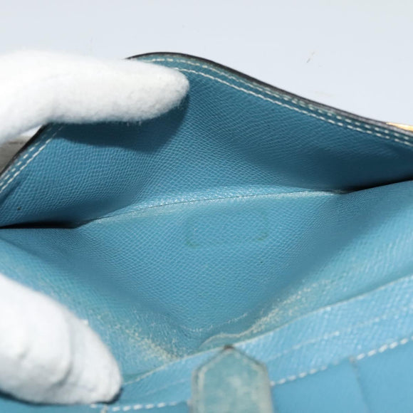 HERMES Bean Long Wallet Leather Blue Auth bs26436