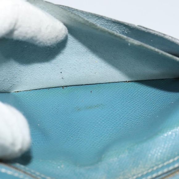 HERMES Bean Long Wallet Leather Blue Auth bs26436