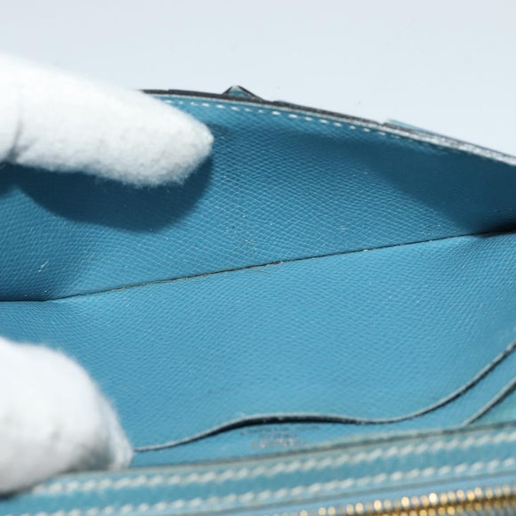 HERMES Bean Long Wallet Leather Blue Auth bs26436