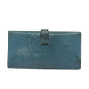 HERMES Bean Long Wallet Leather Blue Auth bs26436-3