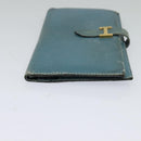 HERMES Bean Long Wallet Leather Blue Auth bs26436-5