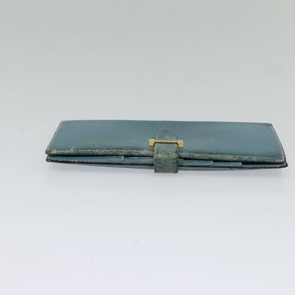 HERMES Bean Long Wallet Leather Blue Auth bs26436