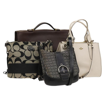Coach Signature Bag Leather Canvas 4Set Ivory Brown beige Auth bs26438