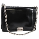 CHANEL Chain Boy Chanel Shoulder Bag Leather Black Silver CC Auth bs26444A-1
