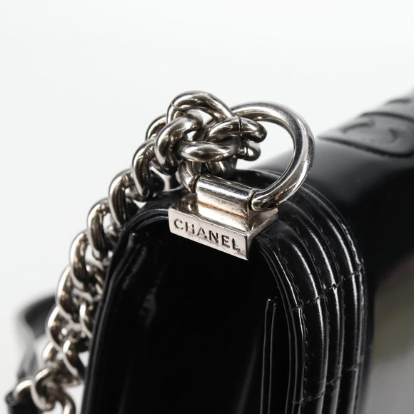 CHANEL Chain Boy Chanel Shoulder Bag Leather Black Silver CC Auth bs26444A