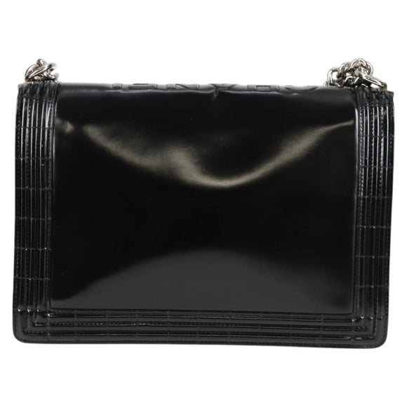 CHANEL Chain Boy Chanel Shoulder Bag Leather Black Silver CC Auth bs26444A