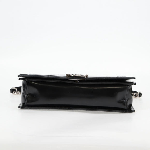 CHANEL Chain Boy Chanel Shoulder Bag Leather Black Silver CC Auth bs26444A