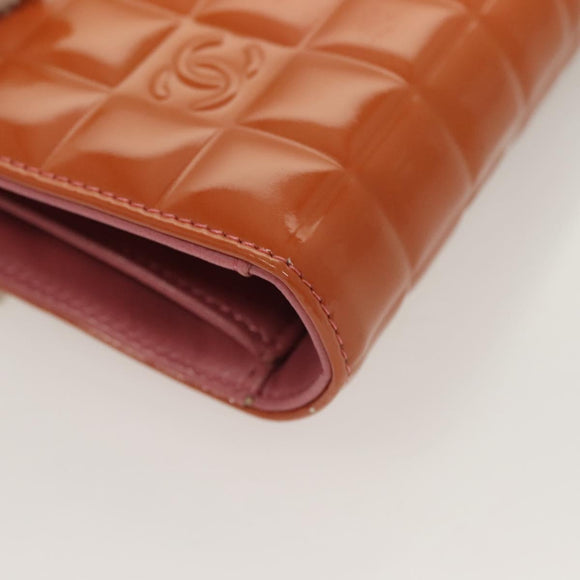 CHANEL Choco Bar Wallet Enamel Orange Gold CC Auth bs26445