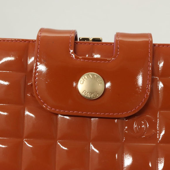 CHANEL Choco Bar Wallet Enamel Orange Gold CC Auth bs26445