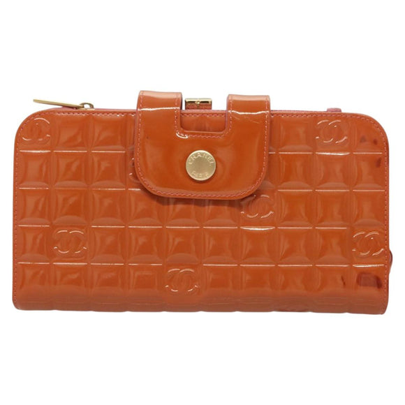 CHANEL Choco Bar Wallet Enamel Orange Gold CC Auth bs26445
