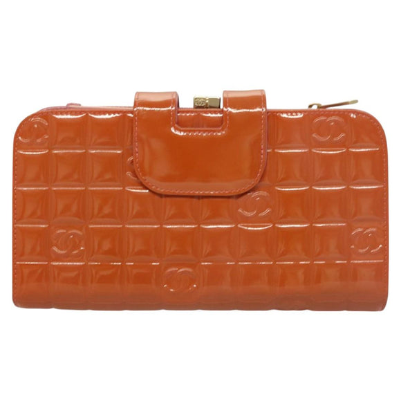 CHANEL Choco Bar Wallet Enamel Orange Gold CC Auth bs26445