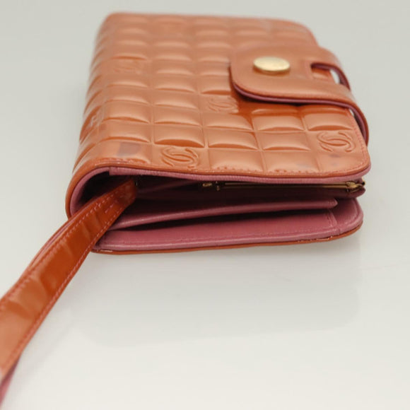 CHANEL Choco Bar Wallet Enamel Orange Gold CC Auth bs26445