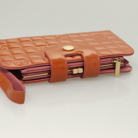 CHANEL Choco Bar Wallet Enamel Orange Gold CC Auth bs26445