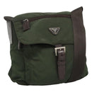 PRADA Shoulder Bag Nylon Khaki Silver Auth bs26478-1