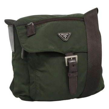 PRADA Shoulder Bag Nylon Khaki Silver Auth bs26478