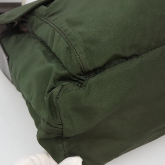 PRADA Shoulder Bag Nylon Khaki Silver Auth bs26478