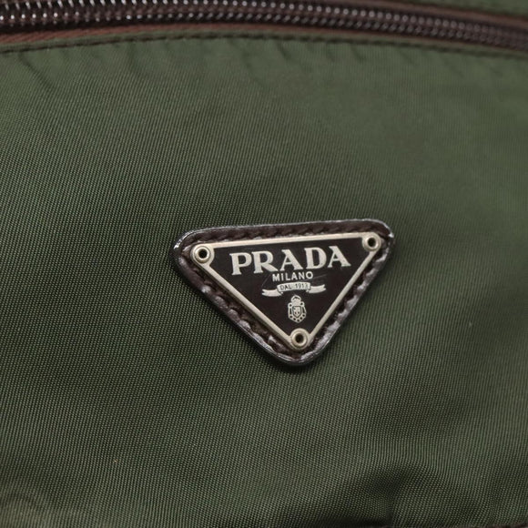 PRADA Shoulder Bag Nylon Khaki Silver Auth bs26478