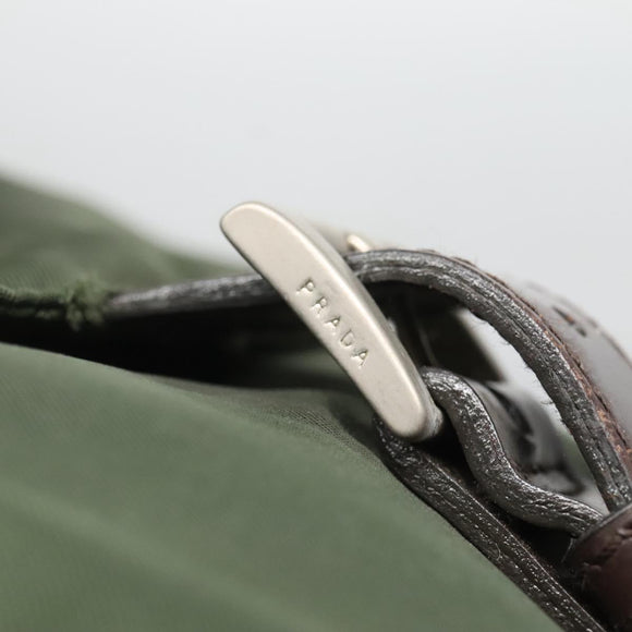 PRADA Shoulder Bag Nylon Khaki Silver Auth bs26478