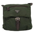 PRADA Shoulder Bag Nylon Khaki Silver Auth bs26478-2