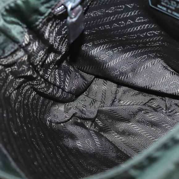 PRADA Shoulder Bag Nylon Khaki Silver Auth bs26478