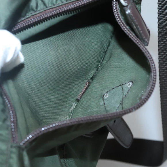 PRADA Shoulder Bag Nylon Khaki Silver Auth bs26478