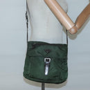 PRADA Shoulder Bag Nylon Khaki Silver Auth bs26478-25