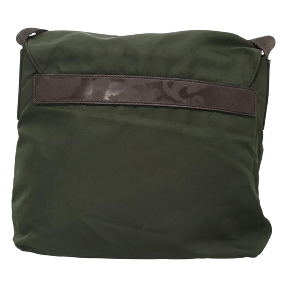 PRADA Shoulder Bag Nylon Khaki Silver Auth bs26478