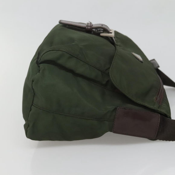 PRADA Shoulder Bag Nylon Khaki Silver Auth bs26478