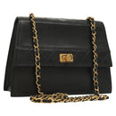 CHANEL Matelasse  Chain Shoulder Bag Lamb Skin Black Gold CC Auth bs26549-1