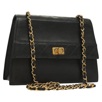 CHANEL Matelasse  Chain Shoulder Bag Lamb Skin Black Gold CC Auth bs26549