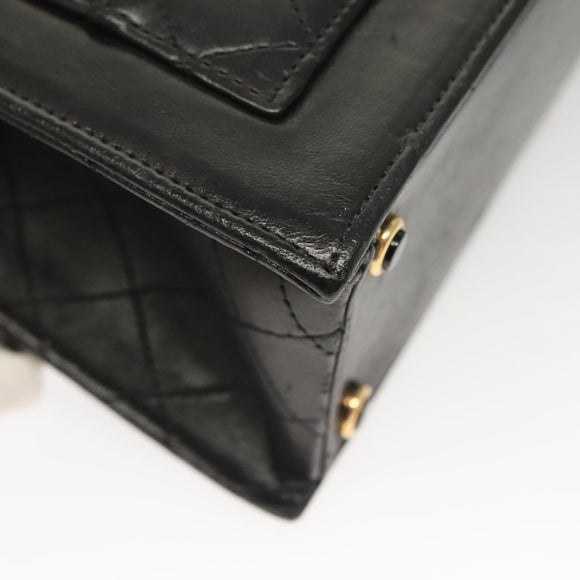 CHANEL Matelasse  Chain Shoulder Bag Lamb Skin Black Gold CC Auth bs26549