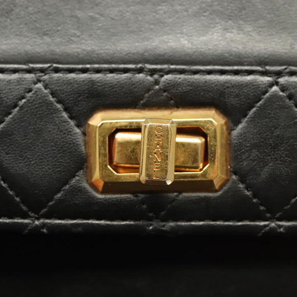 CHANEL Matelasse  Chain Shoulder Bag Lamb Skin Black Gold CC Auth bs26549
