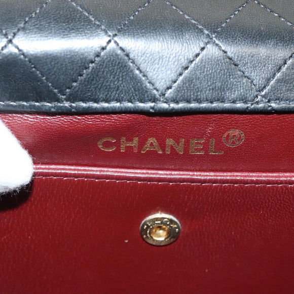 CHANEL Matelasse  Chain Shoulder Bag Lamb Skin Black Gold CC Auth bs26549