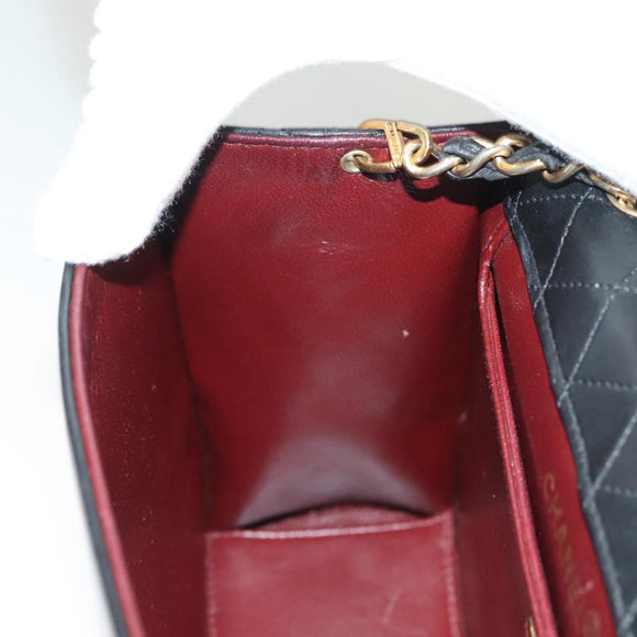 CHANEL Matelasse  Chain Shoulder Bag Lamb Skin Black Gold CC Auth bs26549