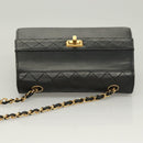 CHANEL Matelasse  Chain Shoulder Bag Lamb Skin Black Gold CC Auth bs26549-6