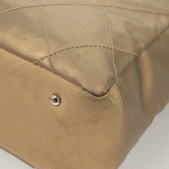 CHANEL Paris Biarritz MM Tote Bag Coated Canvas Beige Silver CC Auth bs26552